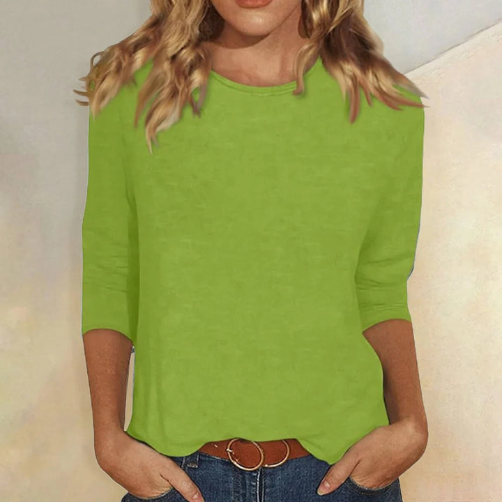 Women's Round Neck 3/4 Sleeve Casual Top Plain