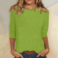 Women's Round Neck 3/4 Sleeve Casual Top Plain