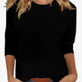 Women's Round Neck 3/4 Sleeve Casual Top Plain