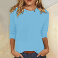 Women's Round Neck 3/4 Sleeve Casual Top Plain