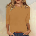 Women's Round Neck 3/4 Sleeve Casual Top Plain