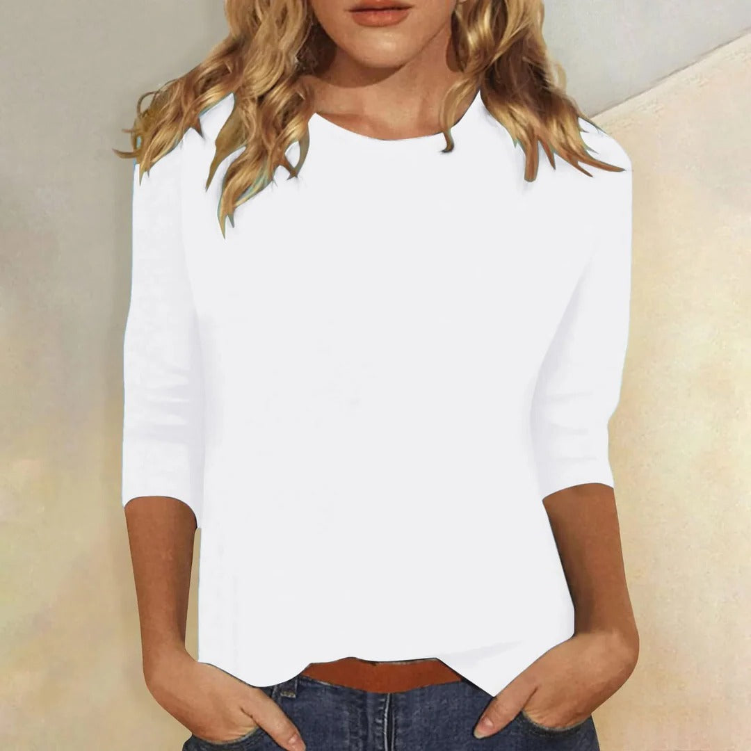 Women's Round Neck 3/4 Sleeve Casual Top Plain