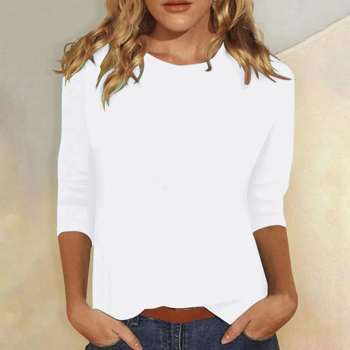 Women's Round Neck 3/4 Sleeve Casual Top Plain