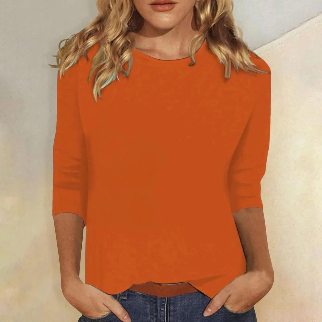 Women's Round Neck 3/4 Sleeve Casual Top Plain