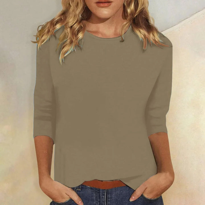 Women's Round Neck 3/4 Sleeve Casual Top Plain