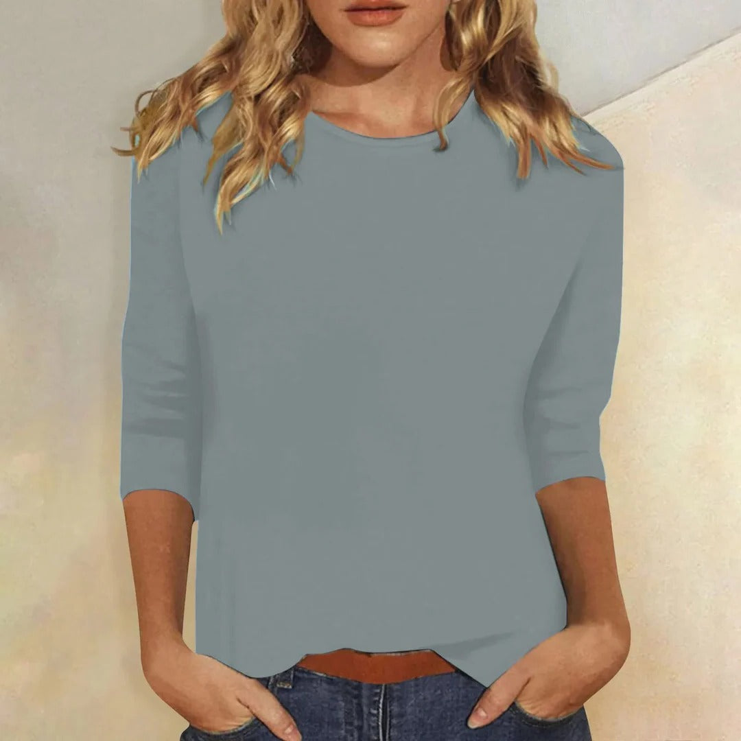 Women's Round Neck 3/4 Sleeve Casual Top Plain