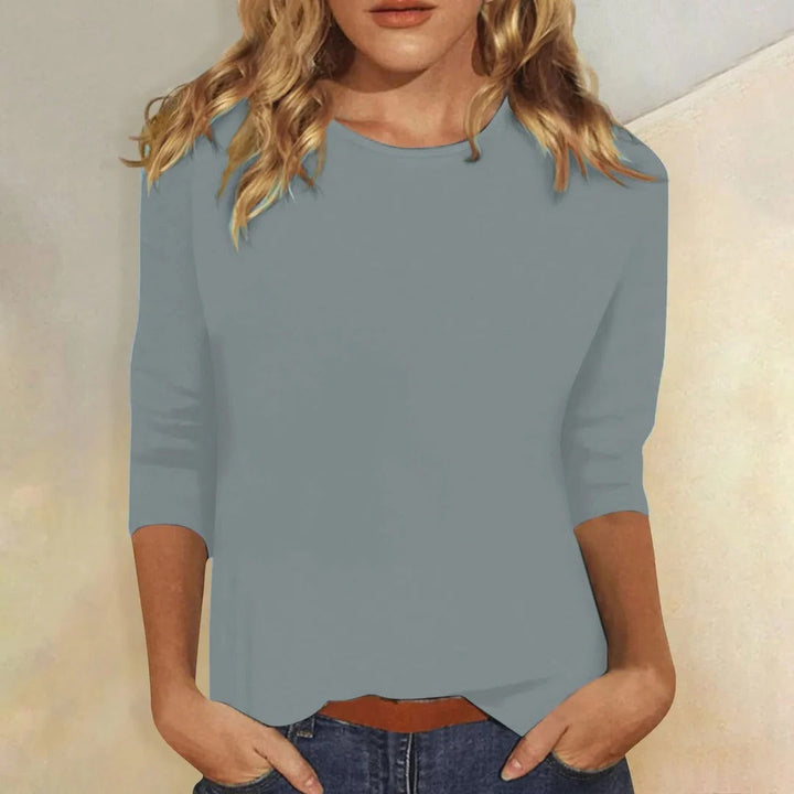 Women's Round Neck 3/4 Sleeve Casual Top Plain