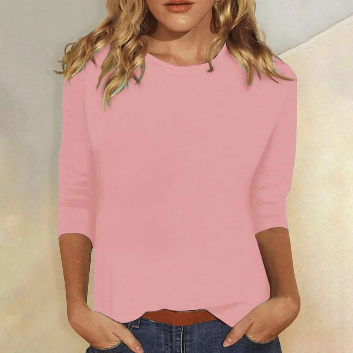 Women's Round Neck 3/4 Sleeve Casual Top Plain