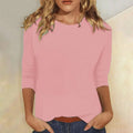 Women's Round Neck 3/4 Sleeve Casual Top Plain