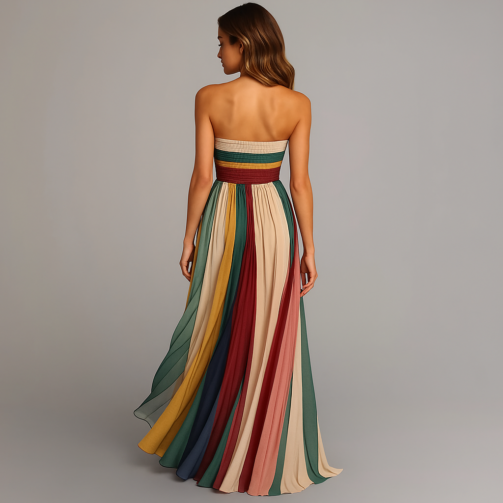 Fall Wedding Guest Pleated Maxi Dress Strapless