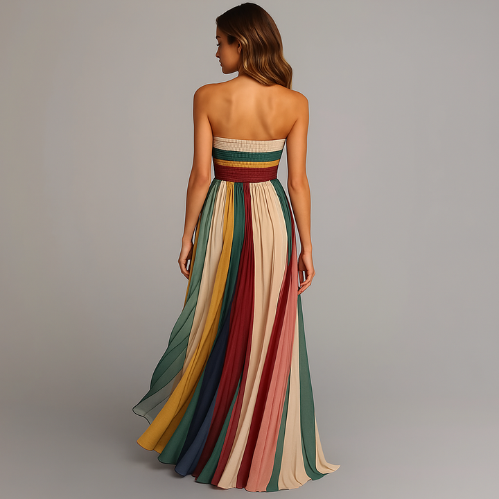 Fall Wedding Guest Pleated Maxi Dress Strapless