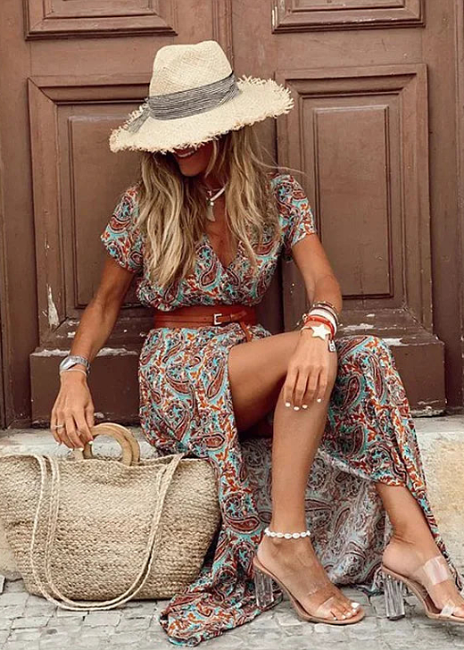 Airy Boho Maxi Dress With Matching Belt