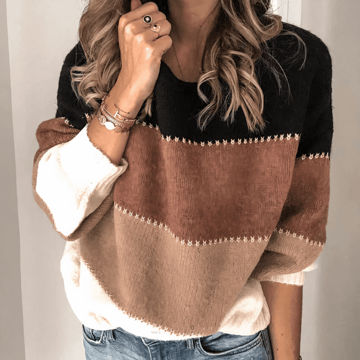 Colour Block Knit Sweater For Women