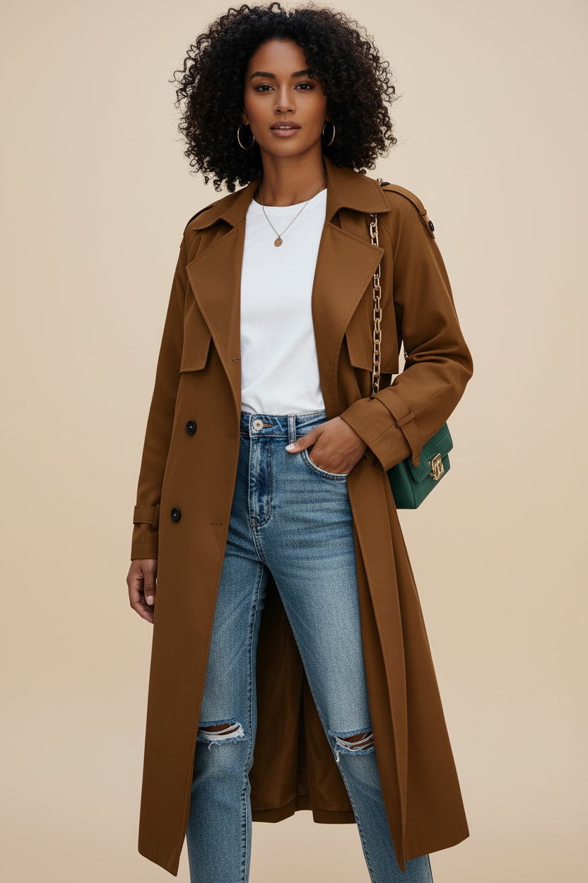 Ladies' Long Double-Breasted Trench Coat