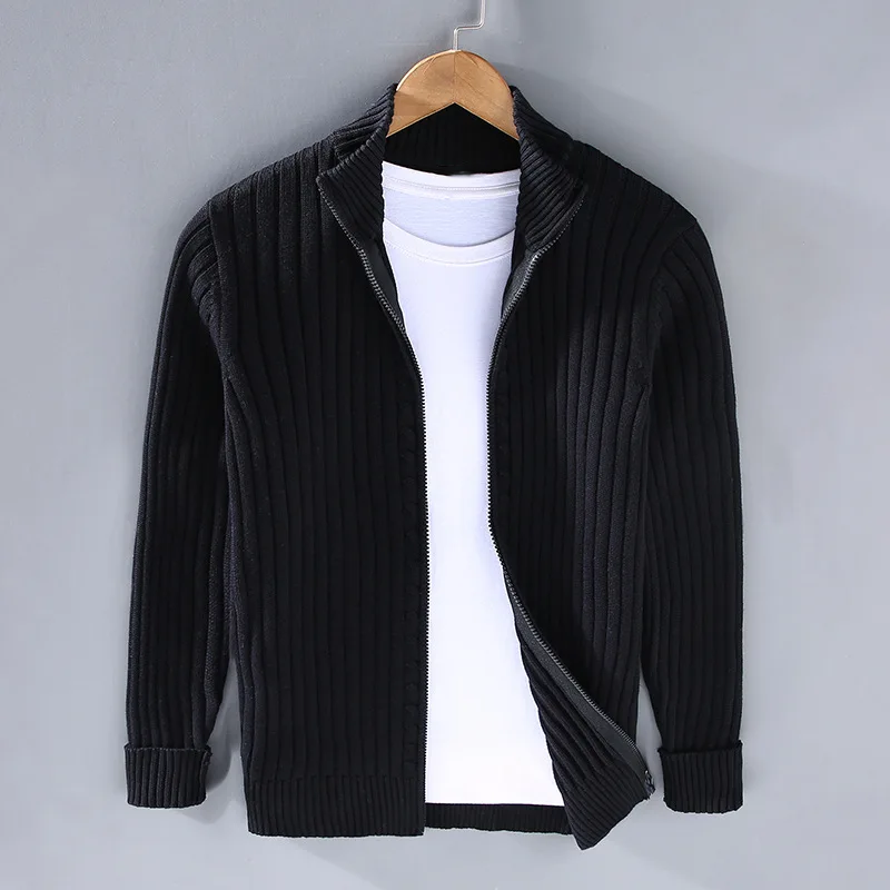 Shetland Wool Zip Cardigan For Men