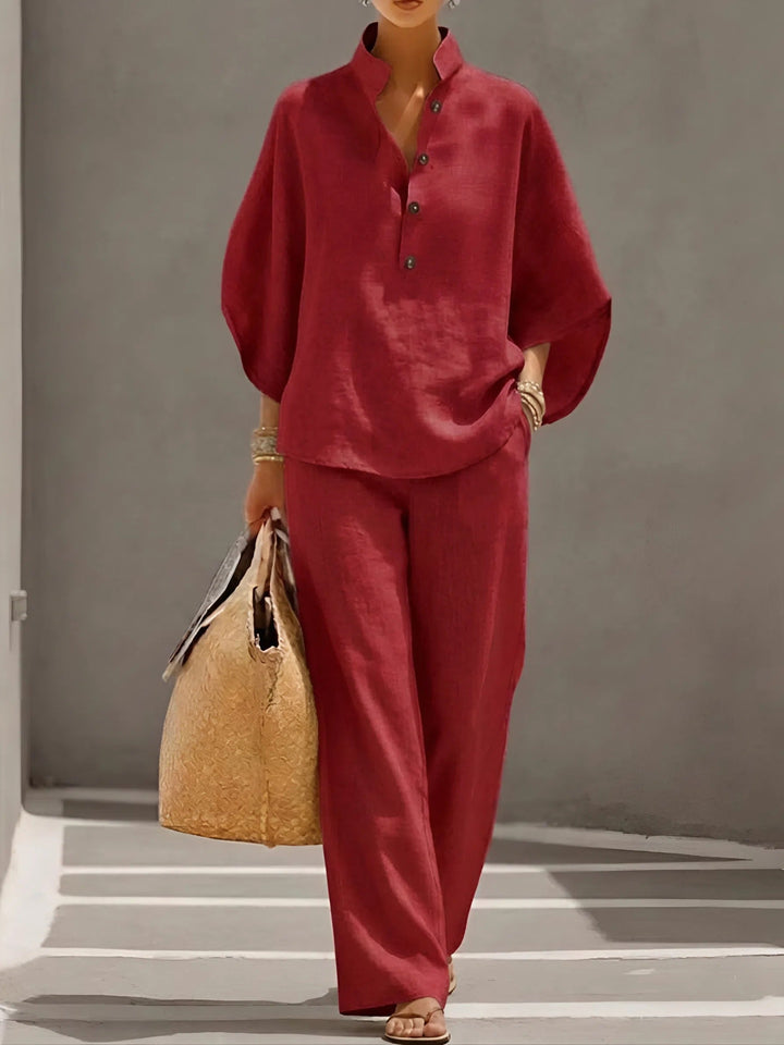 Elegant Wide Leg and Collar 2 Piece Set