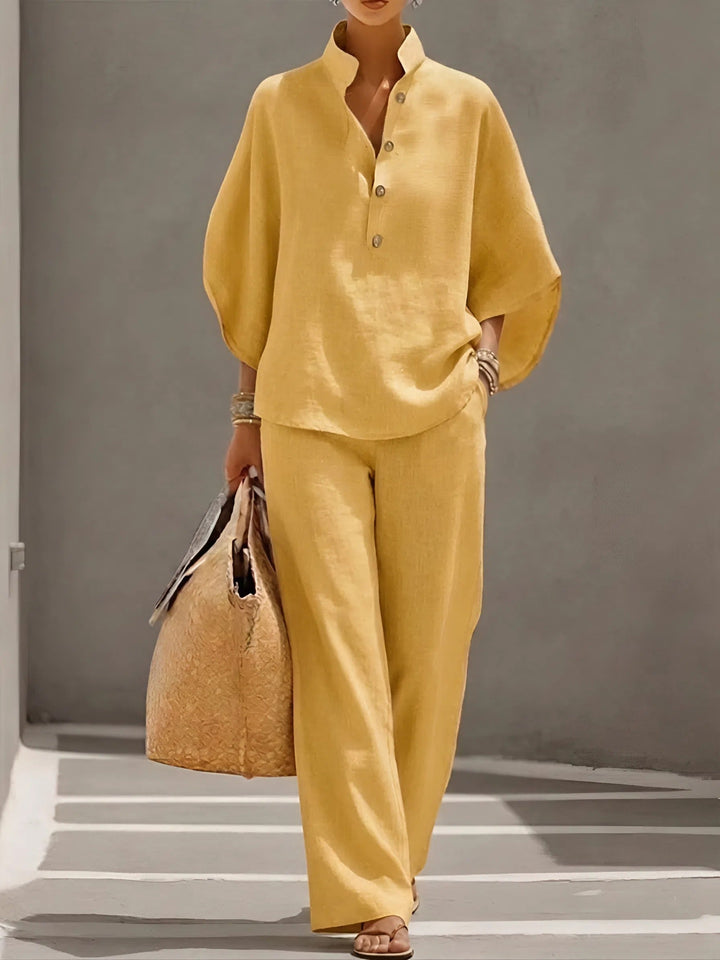 Elegant Wide Leg and Collar 2 Piece Set