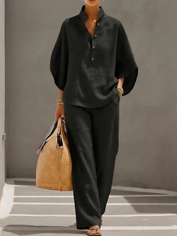 Elegant Wide Leg and Collar 2 Piece Set