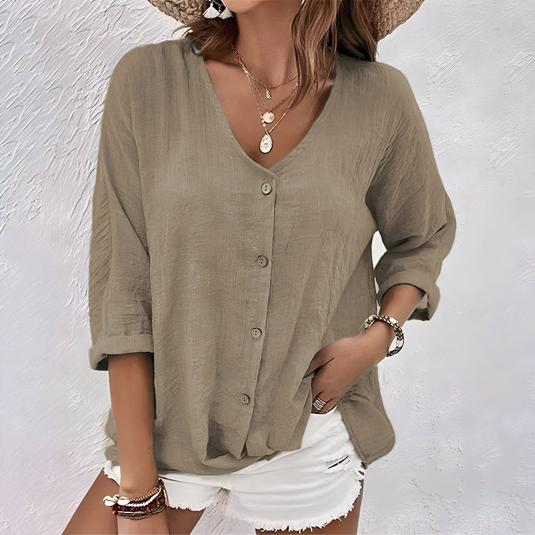 Casual Relaxed Button-Up Blouse
