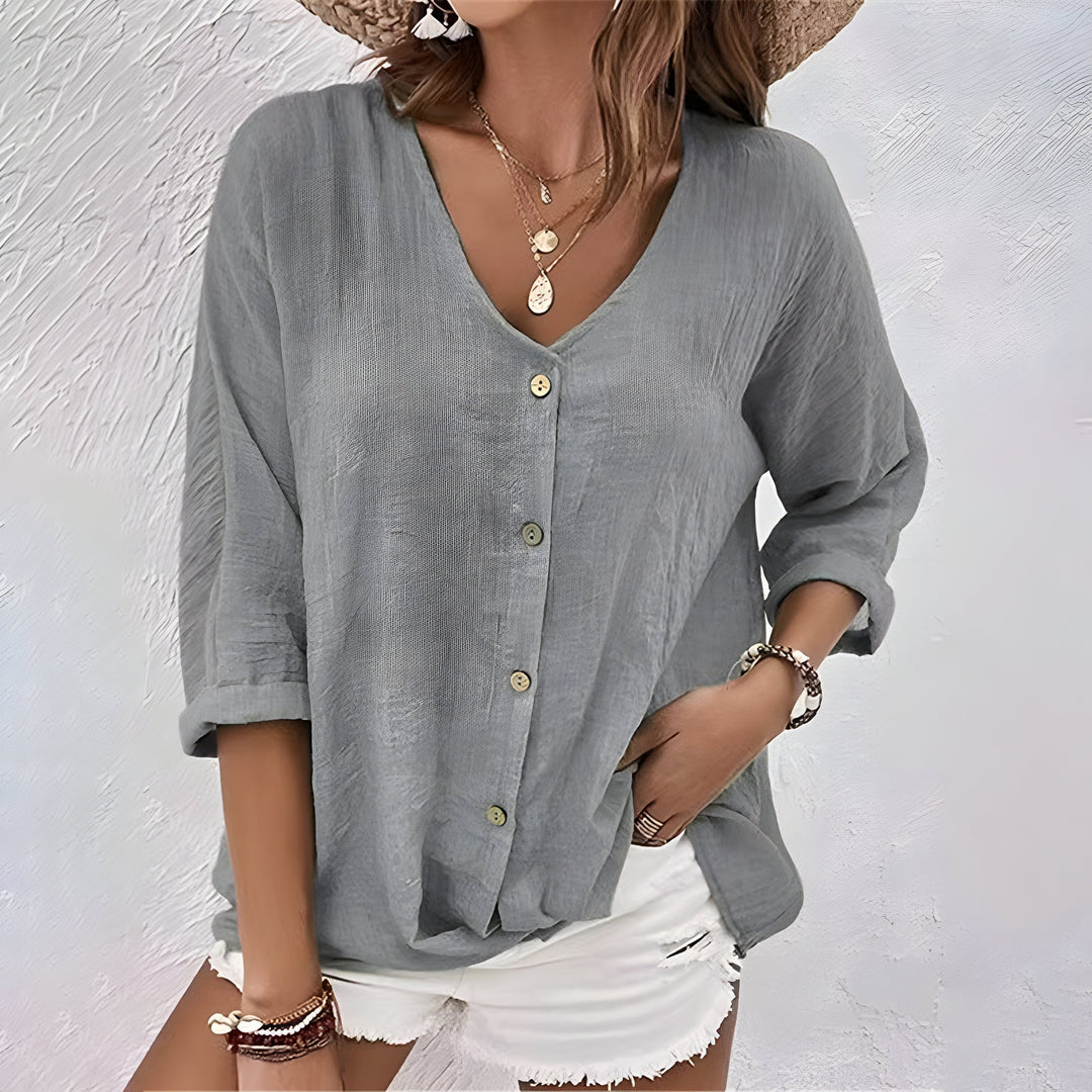 Casual Relaxed Button-Up Blouse