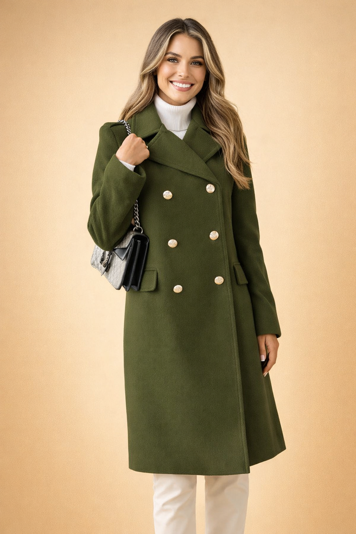 Luxury Double-Breasted Long Coat For Women