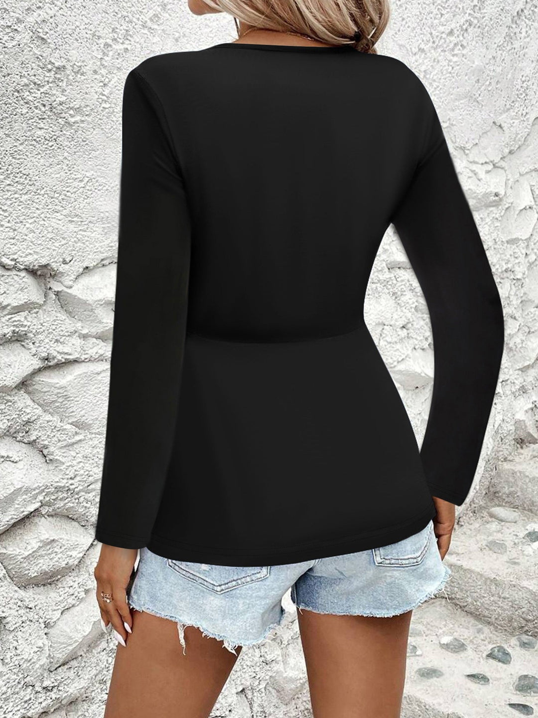 Draped V-Neck Top With Luxe Twist Detail