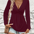 Draped V-Neck Top With Luxe Twist Detail