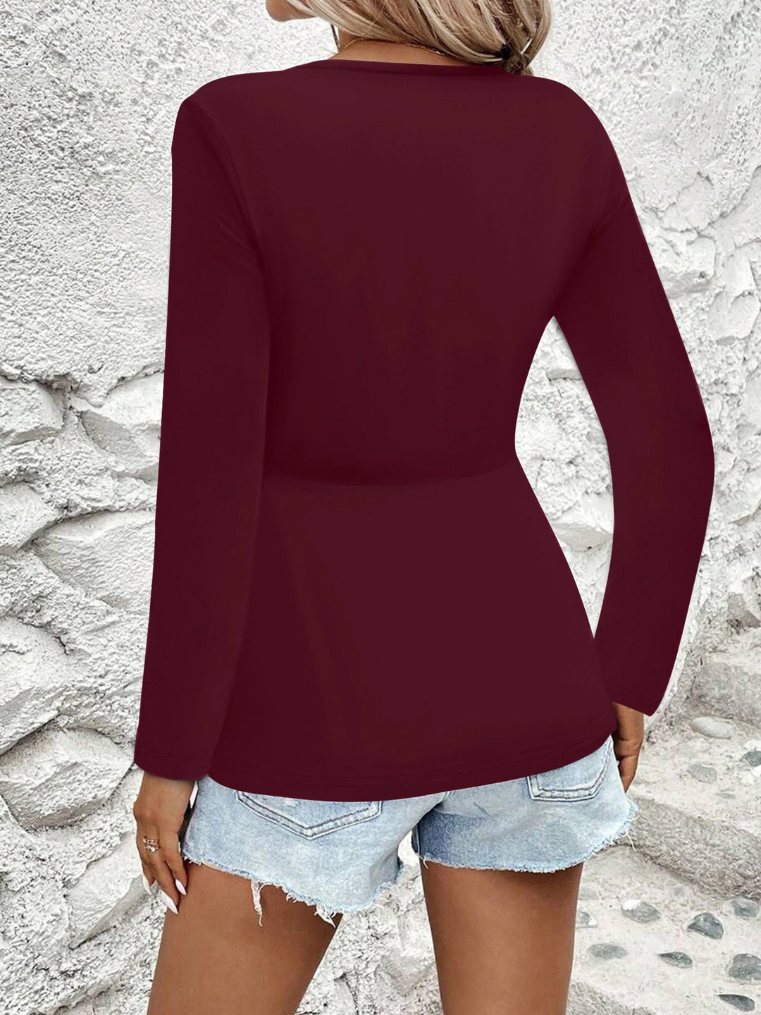 Draped V-Neck Top With Luxe Twist Detail