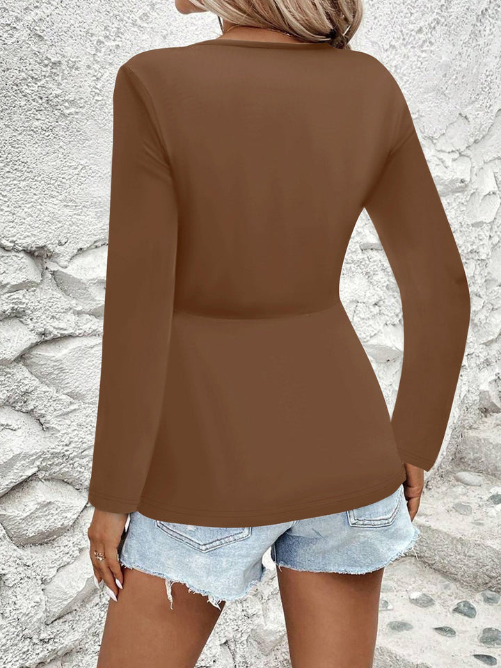 Draped V-Neck Top With Luxe Twist Detail