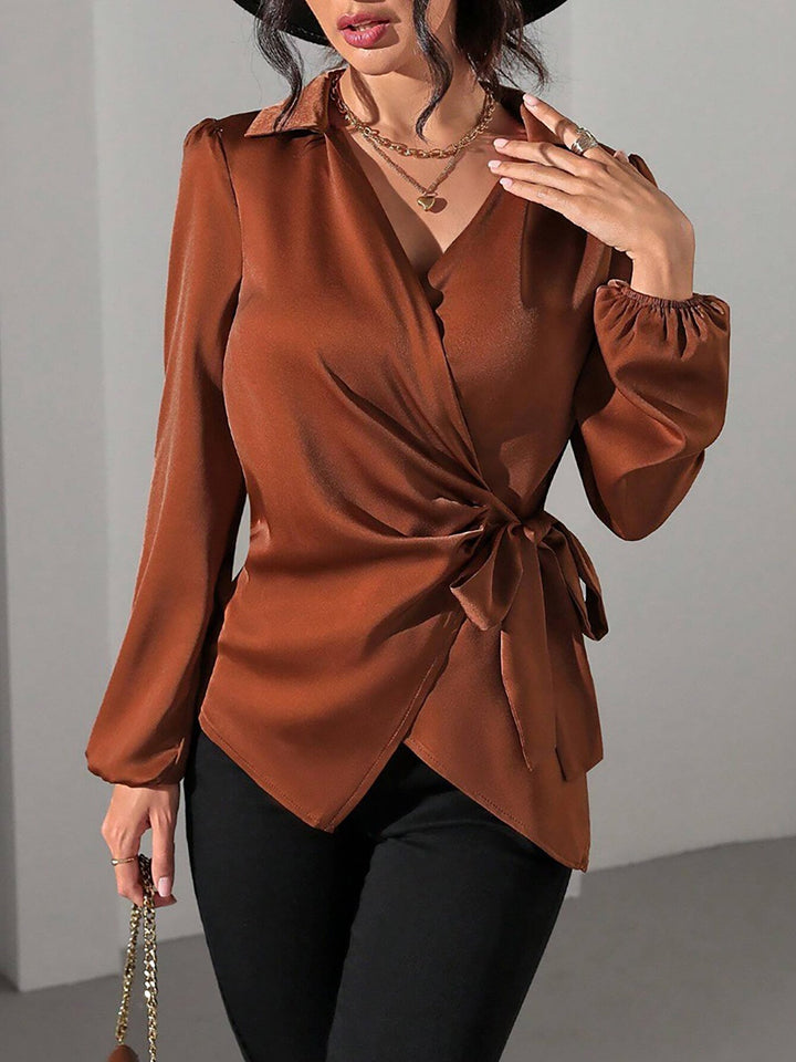 Satin Wrap Tie Blouse