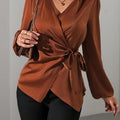 Satin Wrap Tie Blouse