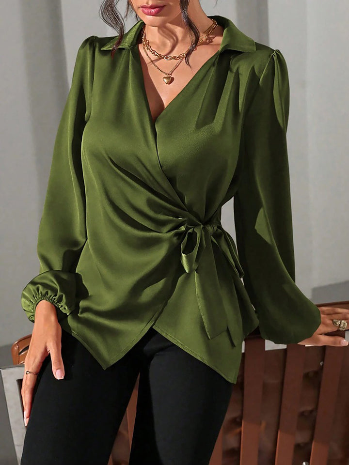 Satin Wrap Tie Blouse