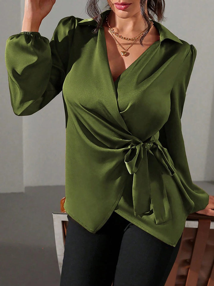 Satin Wrap Tie Blouse