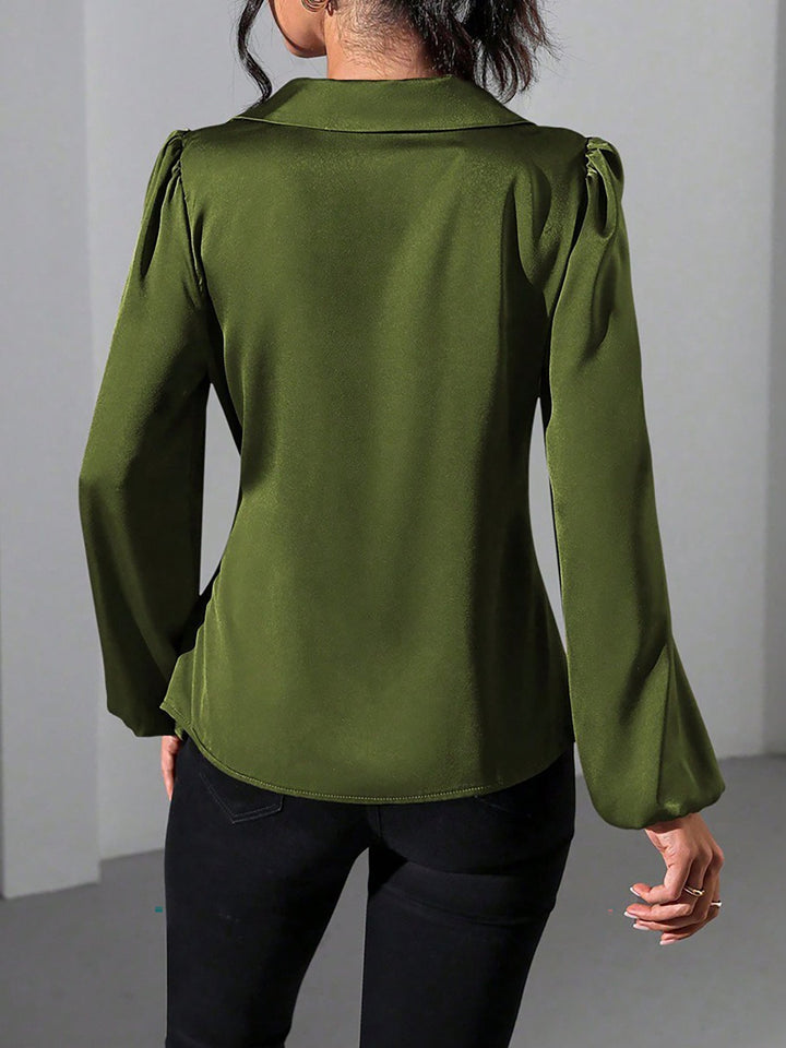 Satin Wrap Tie Blouse