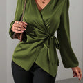 Satin Wrap Tie Blouse