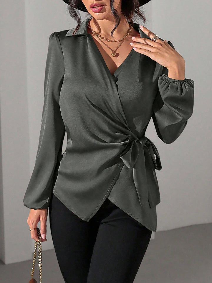Satin Wrap Tie Blouse