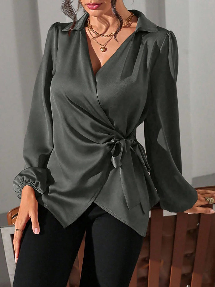 Satin Wrap Tie Blouse