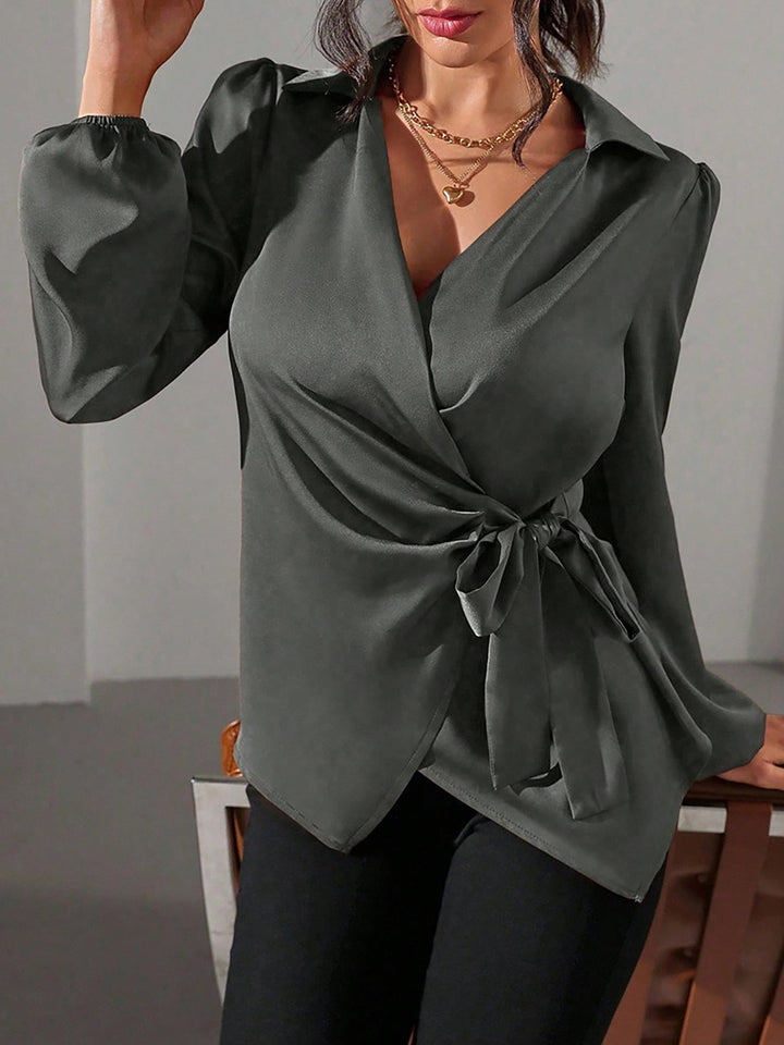 Satin Wrap Tie Blouse