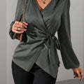 Satin Wrap Tie Blouse