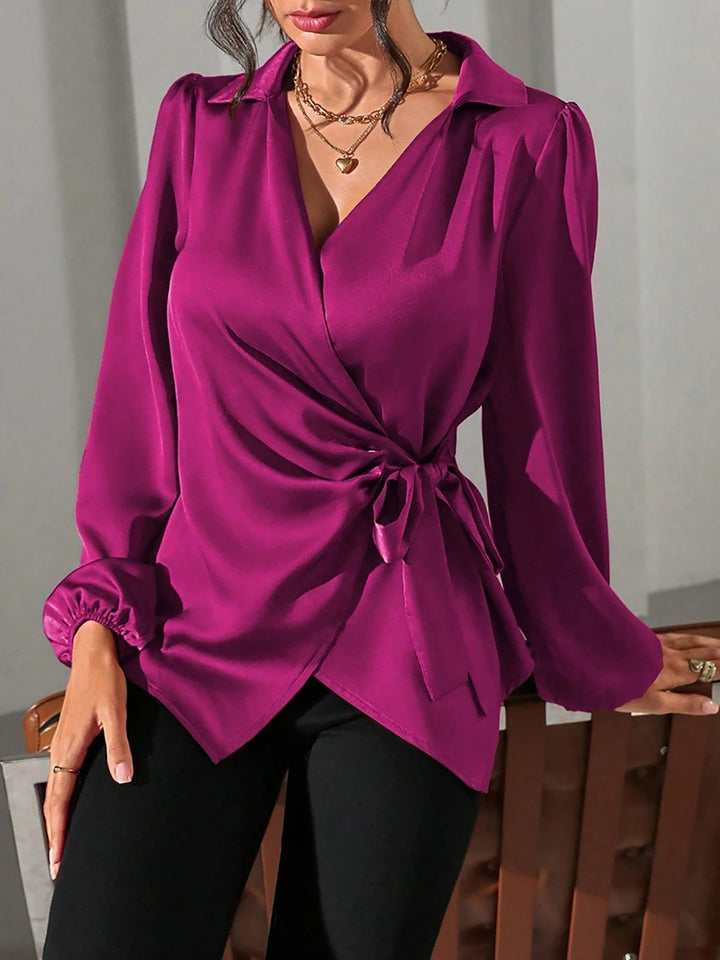 Satin Wrap Tie Blouse