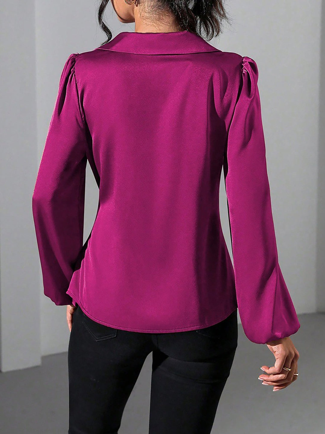 Satin Wrap Tie Blouse