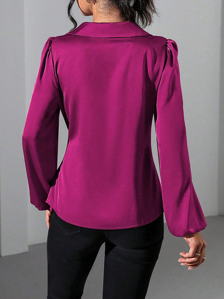 Satin Wrap Tie Blouse