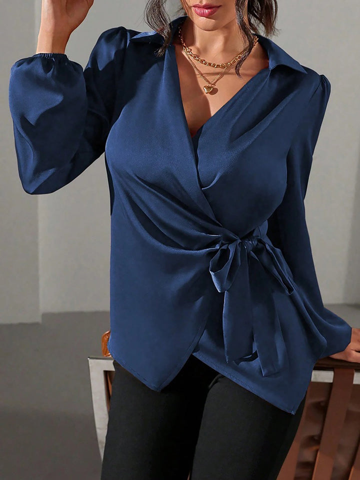 Satin Wrap Tie Blouse