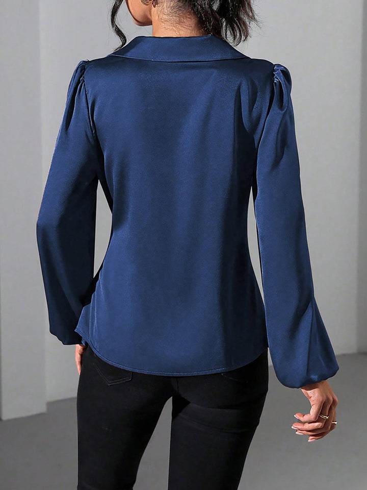Satin Wrap Tie Blouse