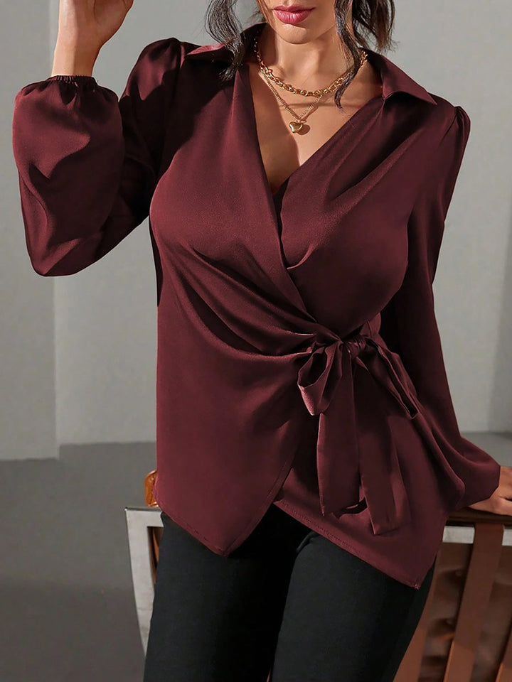 Satin Wrap Tie Blouse
