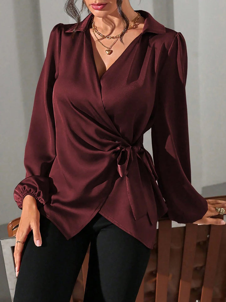 Satin Wrap Tie Blouse