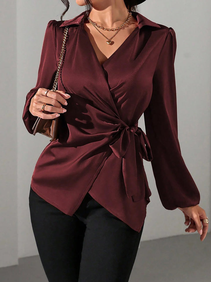 Satin Wrap Tie Blouse