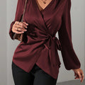 Satin Wrap Tie Blouse