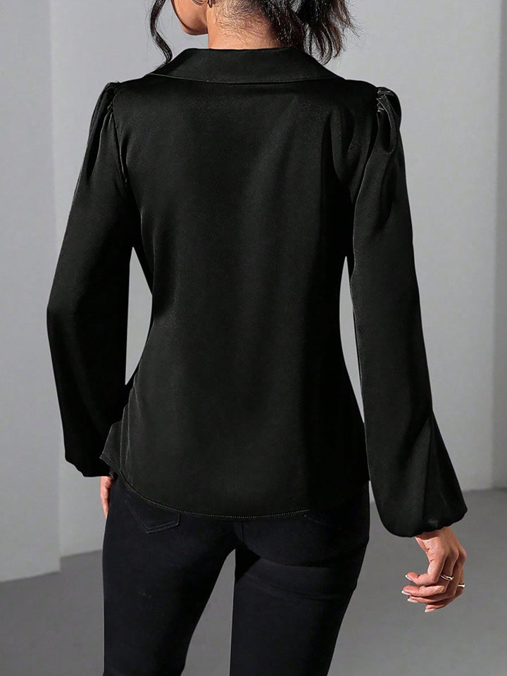 Satin Wrap Tie Blouse