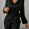 Satin Wrap Tie Blouse